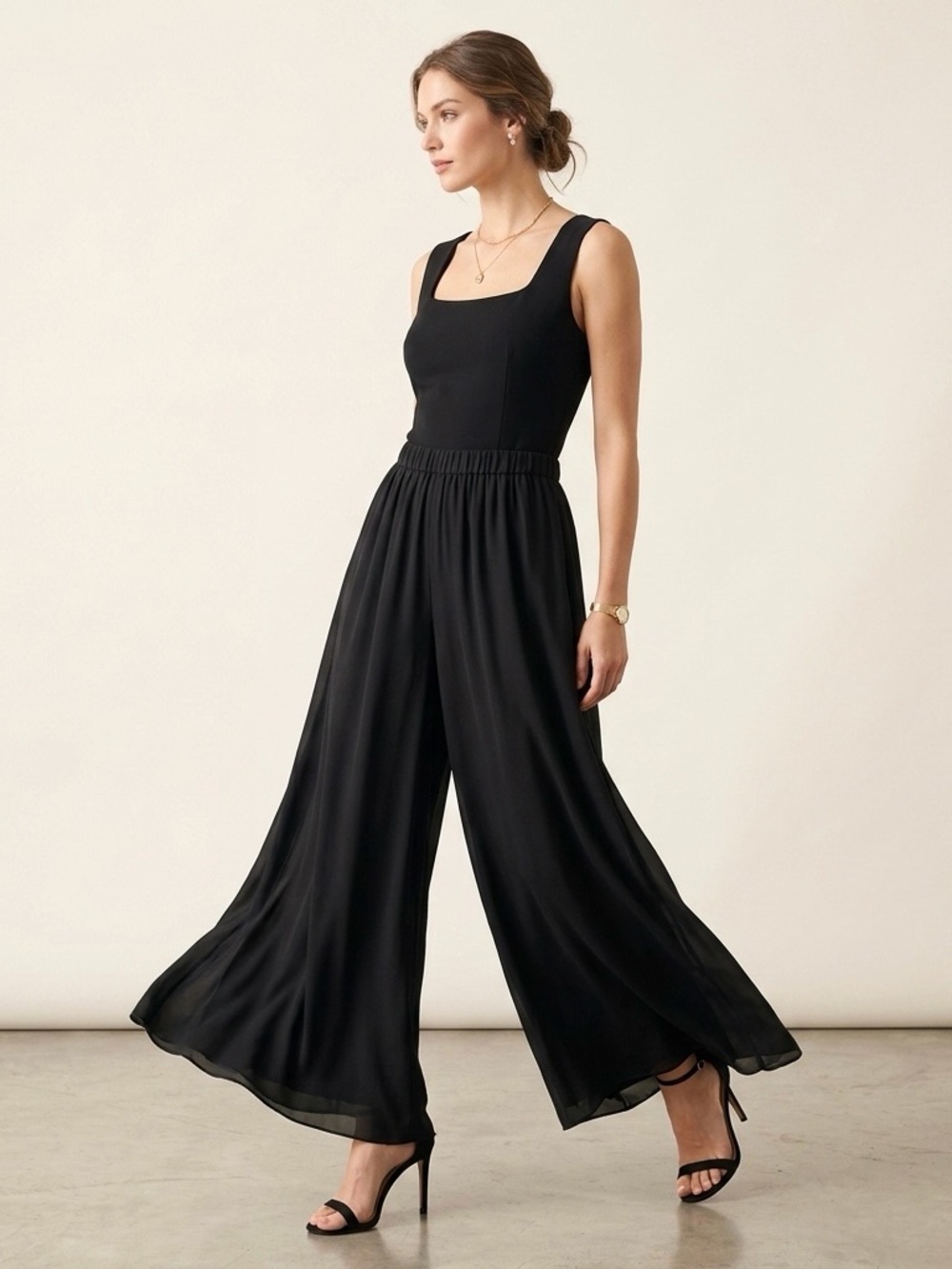 Adrianna Papell Evening Black Formal Wide Leg Pants Flowy Palazzo Trousers 12